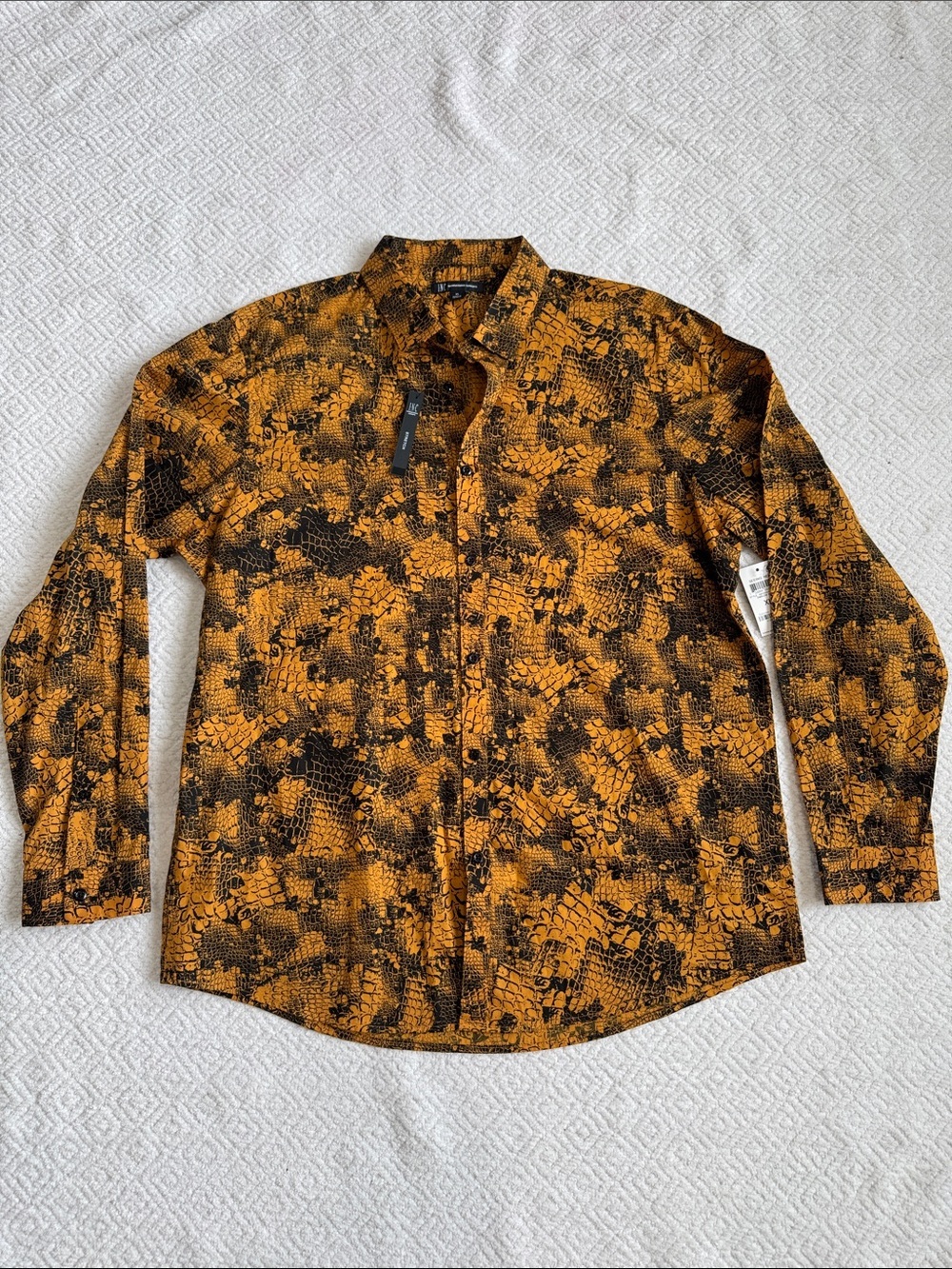 INC International Concepts Men's Orange and Black Patterned Button-Down Shirt
